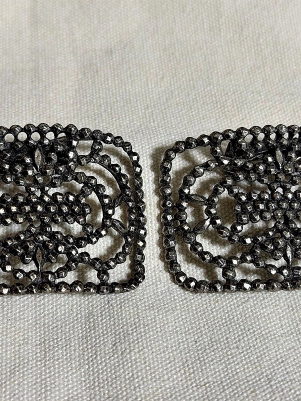 Vintage Mid Century MUSI Filigree designed rectangular shoe clips.